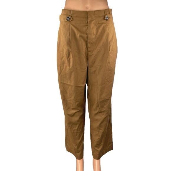 Commense Women's Brown High Waisted Pleated Straight Tapered Trousers Pants Sz M - Picture 1 of 4